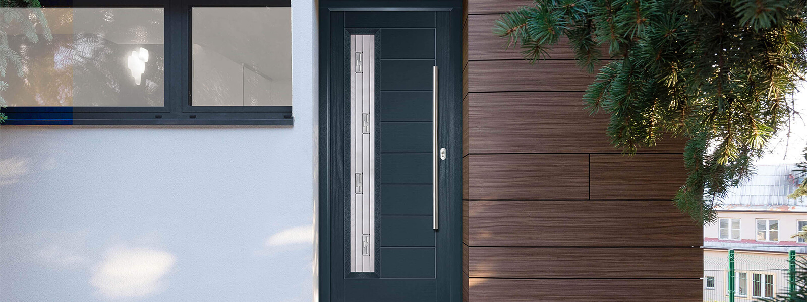 A navy blue composite door in Liverpool.